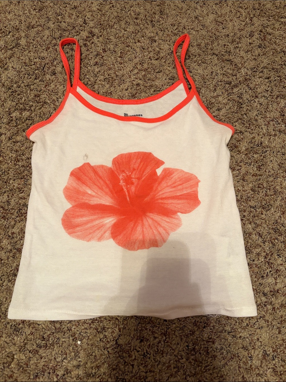White Tank Top with Coral Flower Print